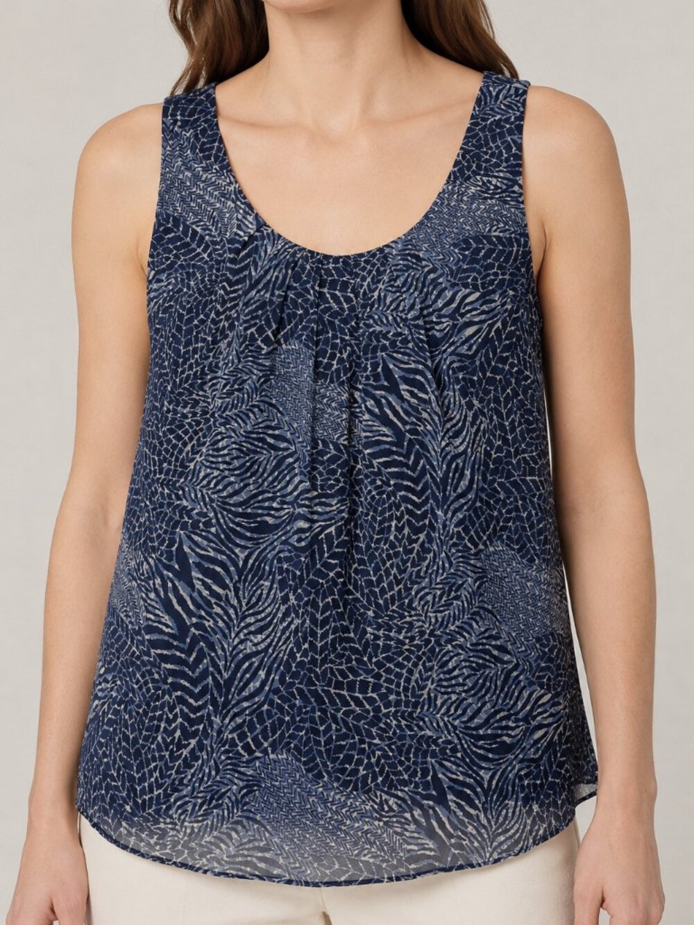 Lafayette 148 Navy Abstract Animal Print Sleeveless Blouse Tank Size 6